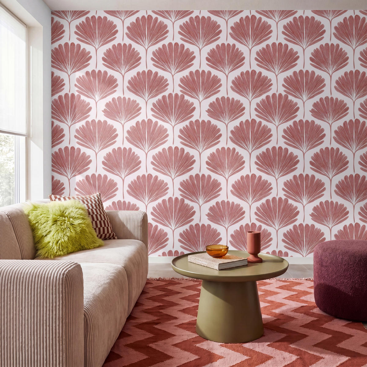TAPETE - Fächer - Motiv - Terra - 280x220 cm - Rotbraun, Papier (280/220cm) - OnlyWow
