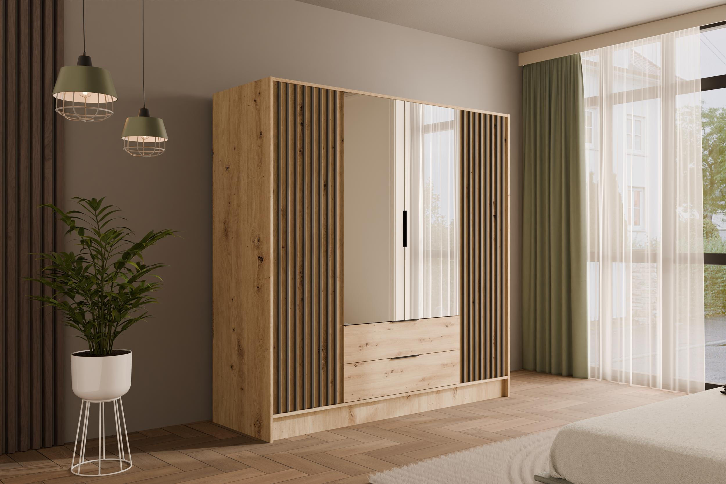 KLEIDERSCHRANK NELIA - 200 cm - Schwarz/Eiche Artisan, Holzwerkstoff (200/200/51cm) - ALTDECOR