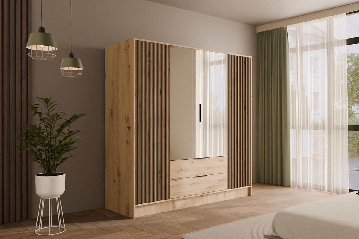 KLEIDERSCHRANK NELIA - 200 cm - Schwarz/Eiche Artisan, Holzwerkstoff (200/200/51cm) - ALTDECOR