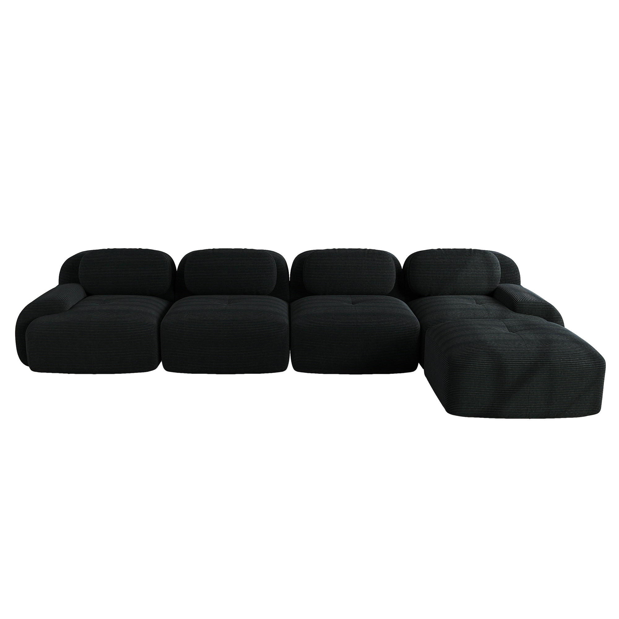 ECKSOFA 388/178/75 cm schwarz aus Cordstoff modular und montagefrei - Schwarz, Textil (178/388cm) - OKWISH