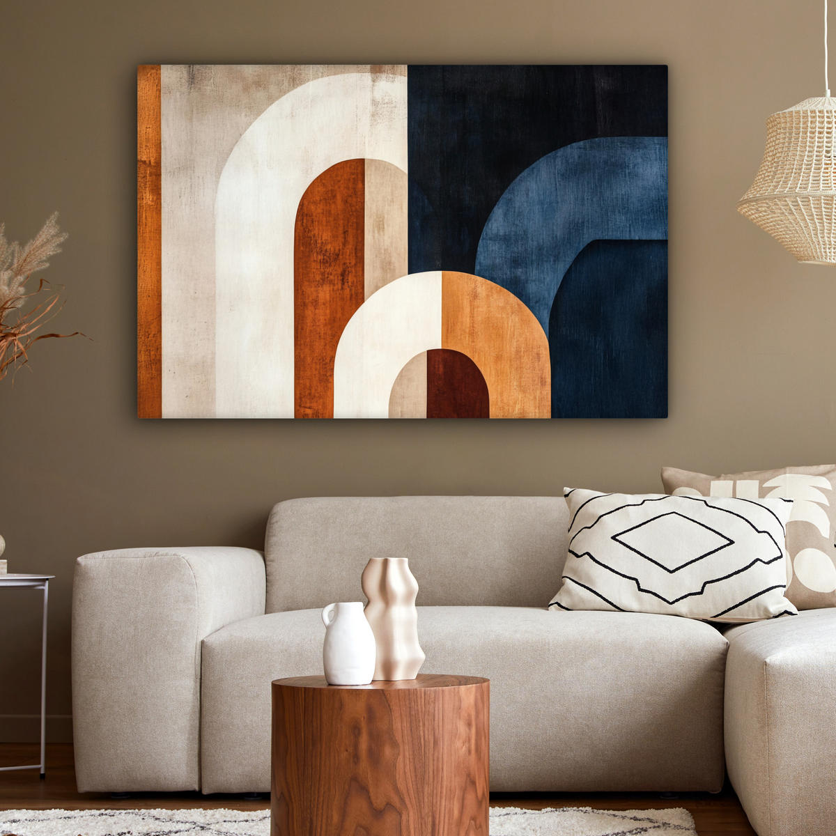 LEINWANDBILD Abstrakt - Formen - Dunkelblau Groß 140x90 cm - Cognac, Textil (140/90cm) - MuchoWow