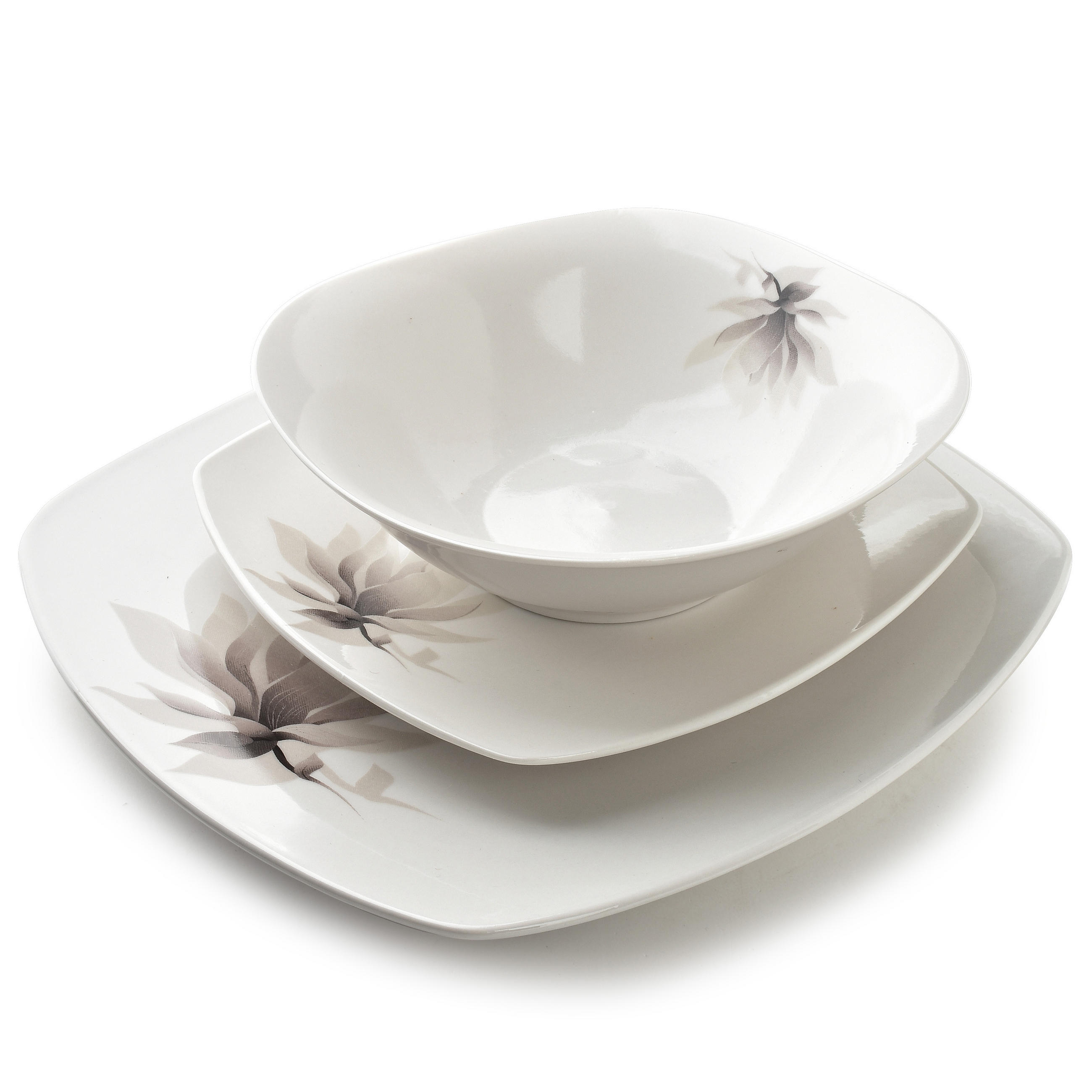 GESCHIRR-SET Magnolia 18-tlg weiß 23/23/2.5 cm Glas - Beige, Keramik (23/2.5/23cm) - Mondex