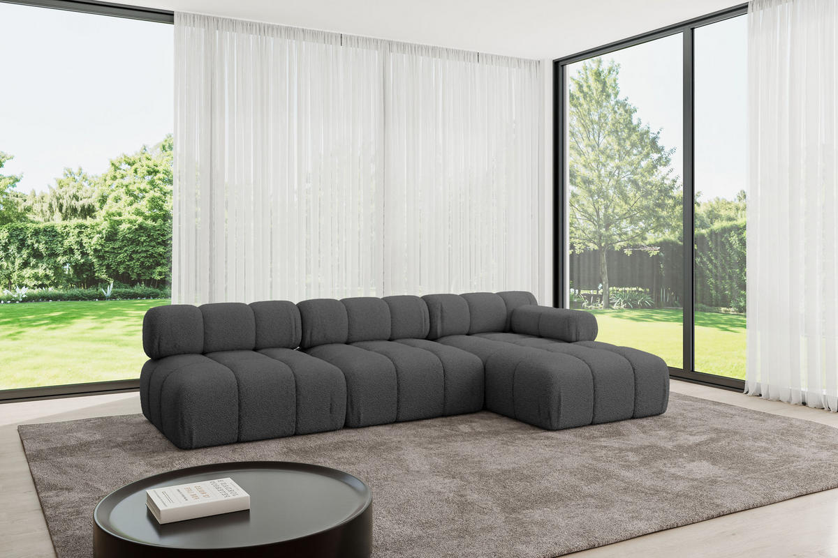 ECKSOFA modulares Sofa Razon-L2 - 285x160x70 cm Grau Bouclé - Grau, Holzwerkstoff/Textil (285/160cm) - ALTDECOR