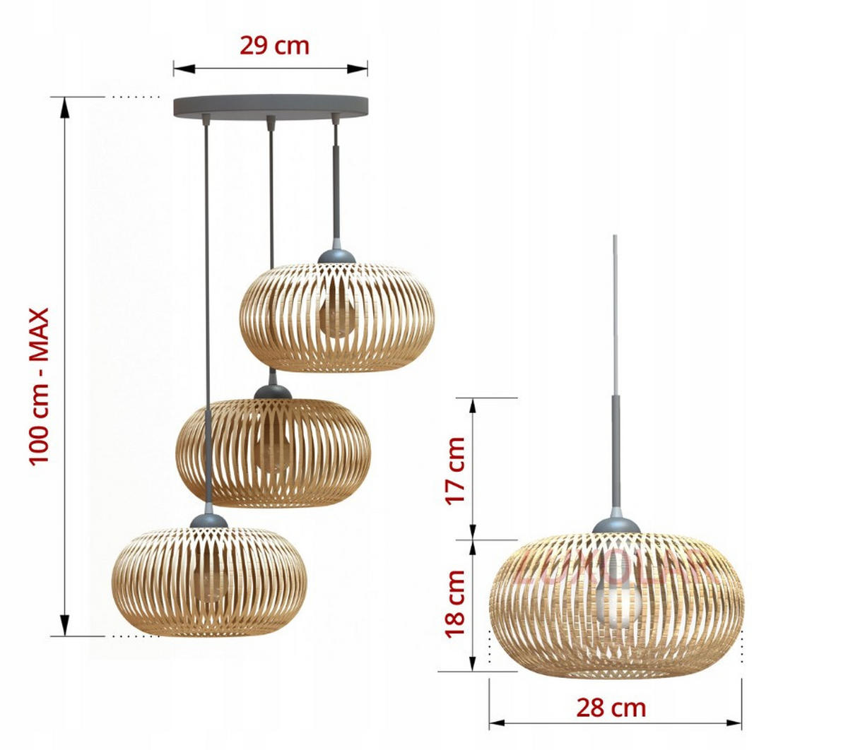 PENDELLEUCHTE BOHO - Beige/Weiß, Holz/Metall (48/48/100cm) - kiki design