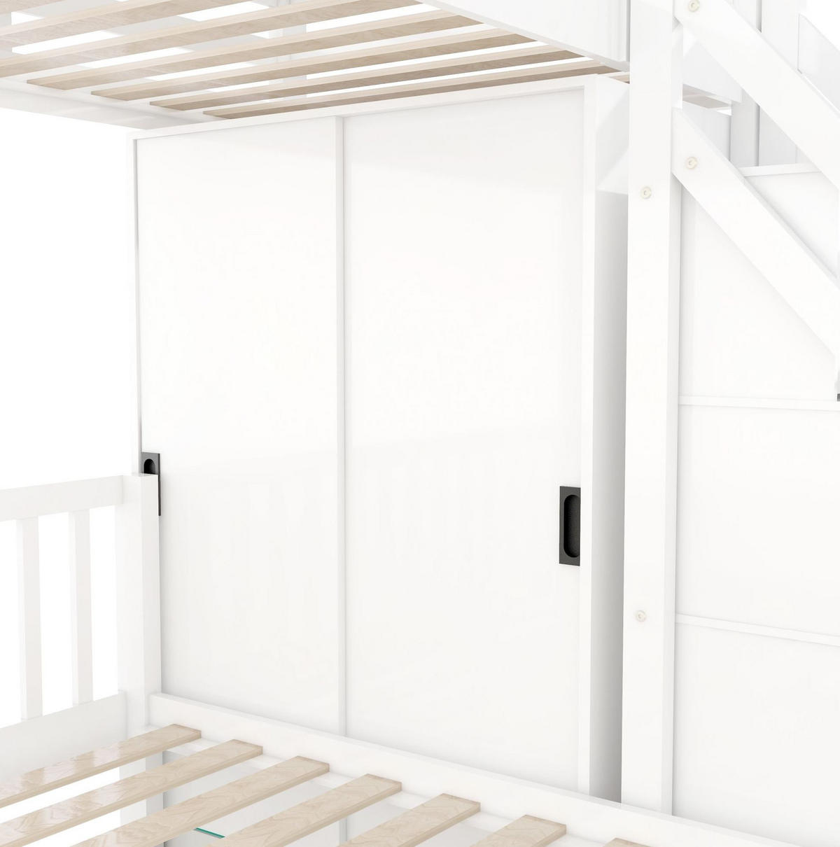 ETAGENBETT 90/200 cm mit Kleiderschrank, Aufbewahrungstreppe und Lattenrost aus Massivholz und MDF, Weiß - Weiß, Holz (90/200cm) - Redom