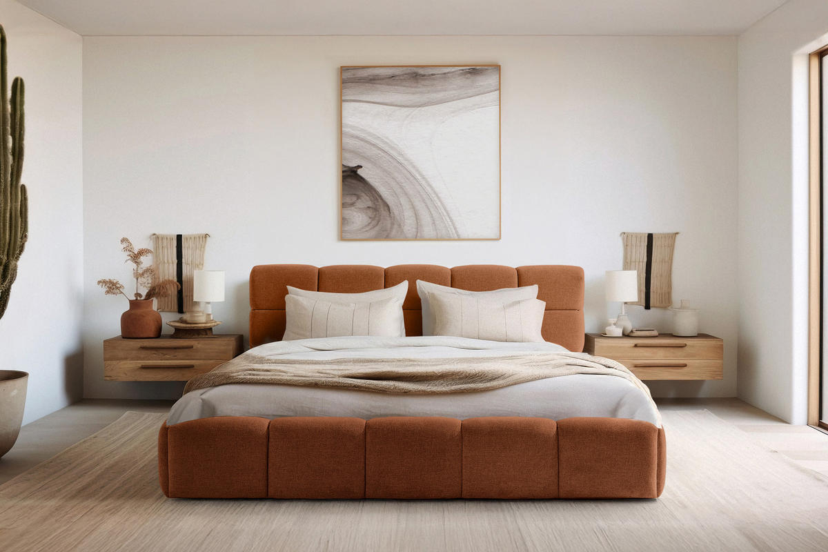 POLSTERBETT AERI 140/160/180/200 mit Rahmen und Bettkasten, orange - Orange, Holz/Holzwerkstoff (180/200cm) - KONSIMO®