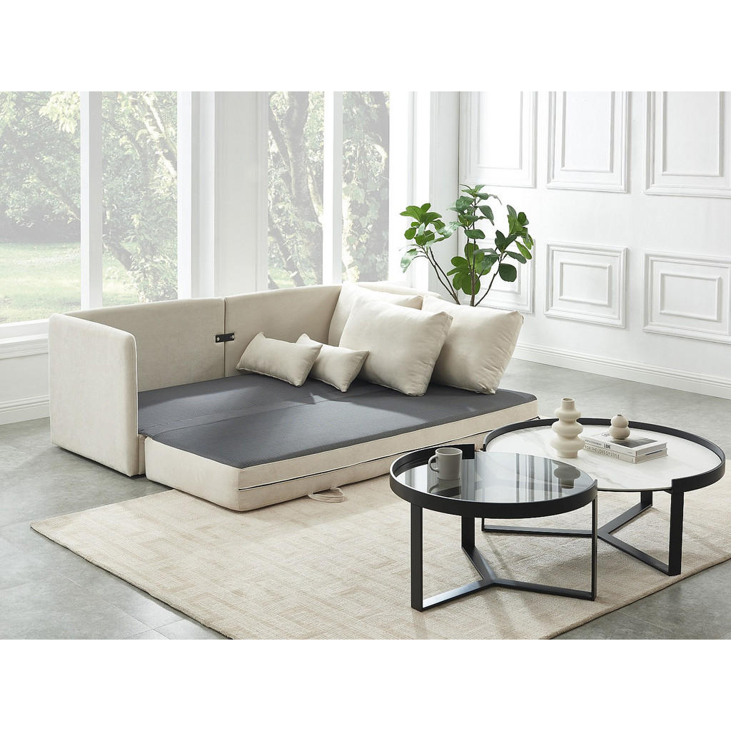 Thumbnail - Vente-Unique Sofa, Beige, Textil, Uni, 3-Sitzer, 204x84x82 cm, Wohnzimmer, Sofas & Couches, Schlafsofas