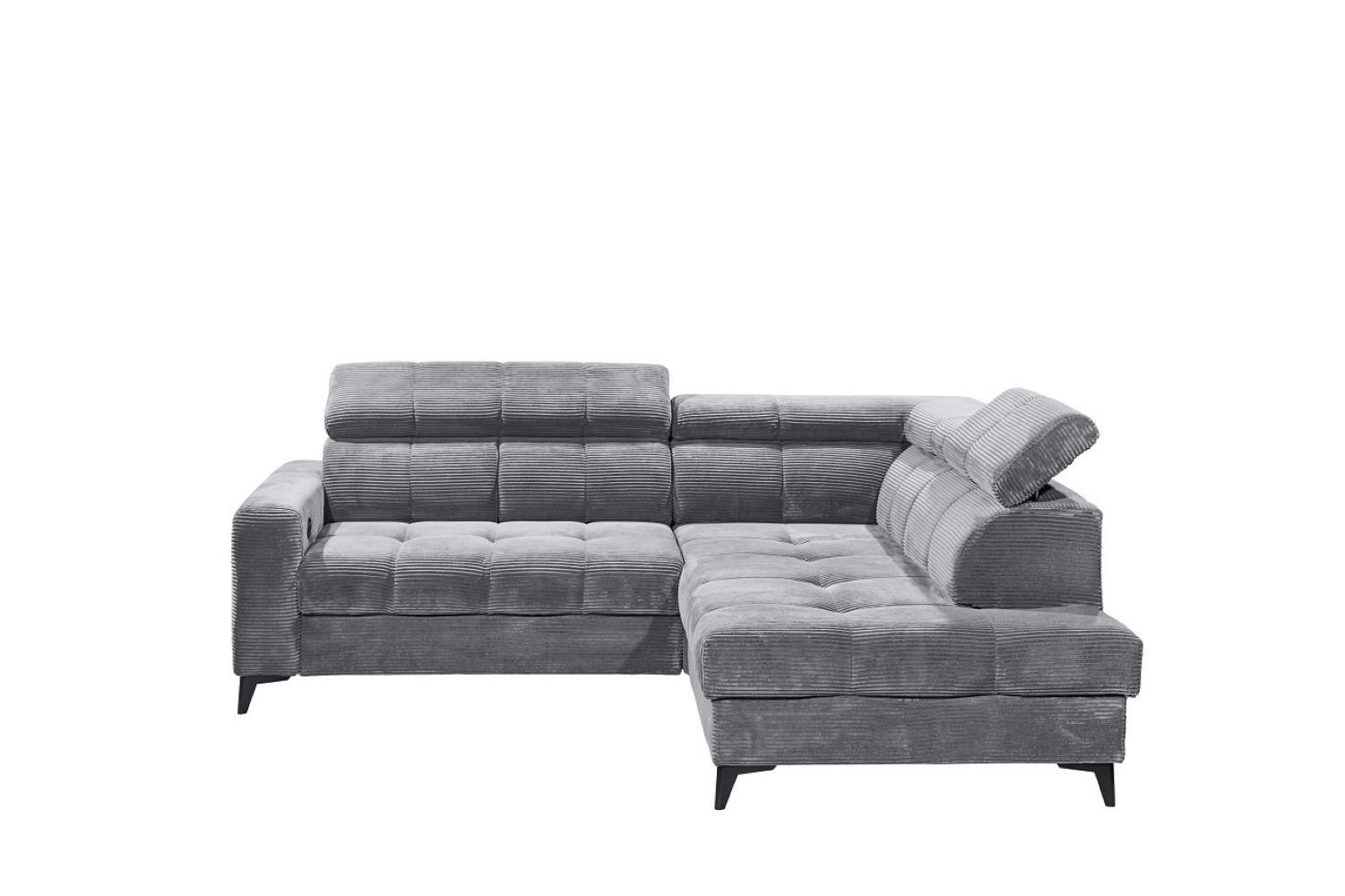ECKSOFA mit elektronische Sitztiefenverstellung, USB-Anschluss und stilvollem Breitcord-Bezug - Hellgrau/Zwetschgefarben, Textil (200/243cm) - ed exciting design