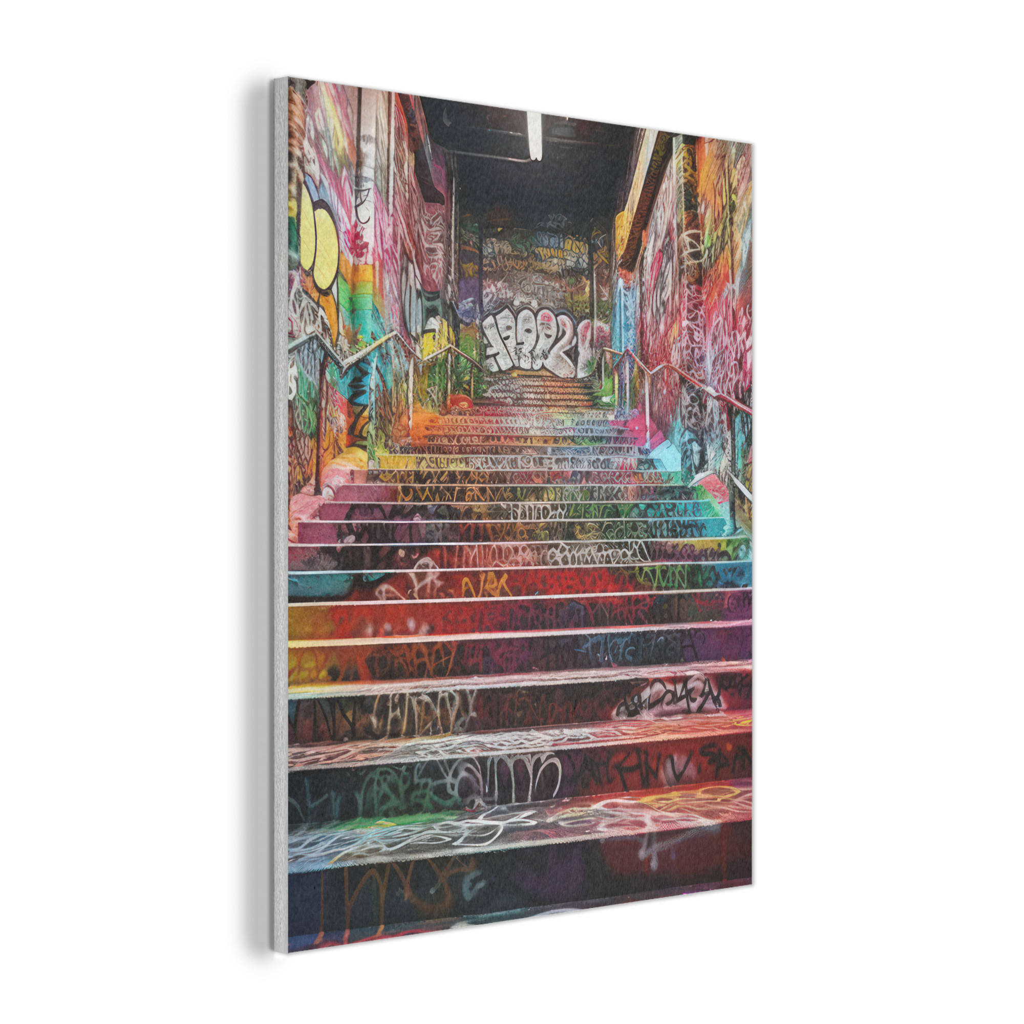AKUSTIKPANEEL Treppe - Graffiti - Farben - Kunst 70x100 cm - Multicolor, Textil (70/0.9/100cm) - MuchoWow