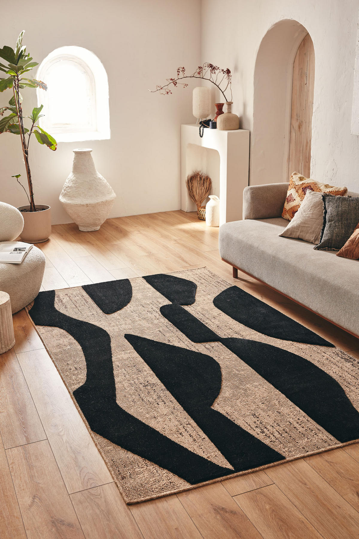 TEPPICH mit Juteoptik schwarzem grafischem Palma 200x290 cm - Schwarz, Textil (200/290cm) - Nazar Rugs