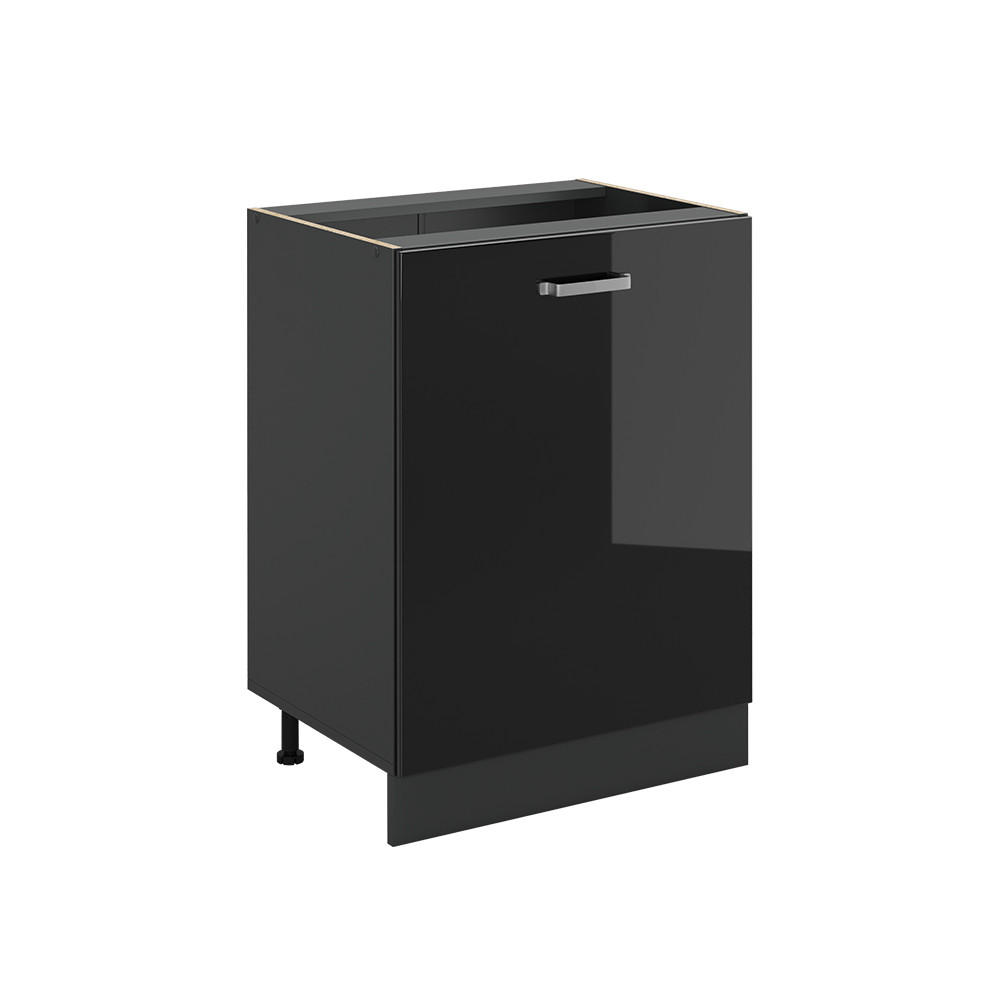 KÜCHENUNTERSCHRANK R-Line, Schwarz Hochglanz/Anthrazit, 60 cm mit 1 Tür ohne Arbeitsplatte - Schwarz Hochglanz/Anthrazit, Holzwerkstoff (60/81.6/46cm) - Vicco