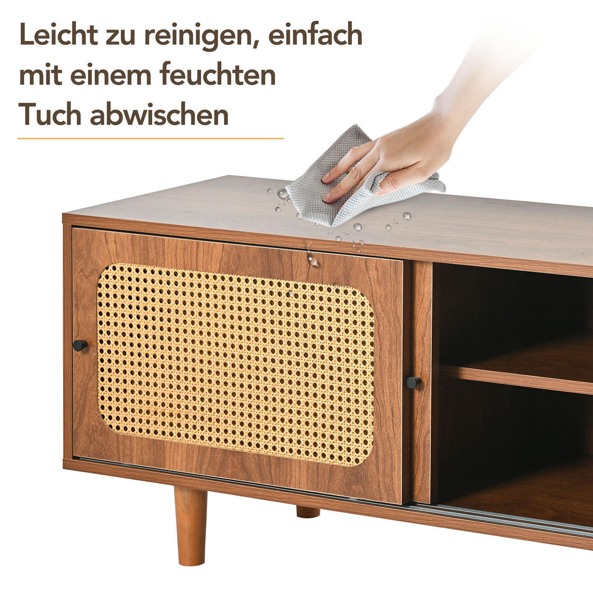 SCHUHSCHRANK Rattan 2 Türen verstellbar Walnuss 104cm modern - Walnussfarben, Holzwerkstoff (40/48/104cm) - FLIEKS