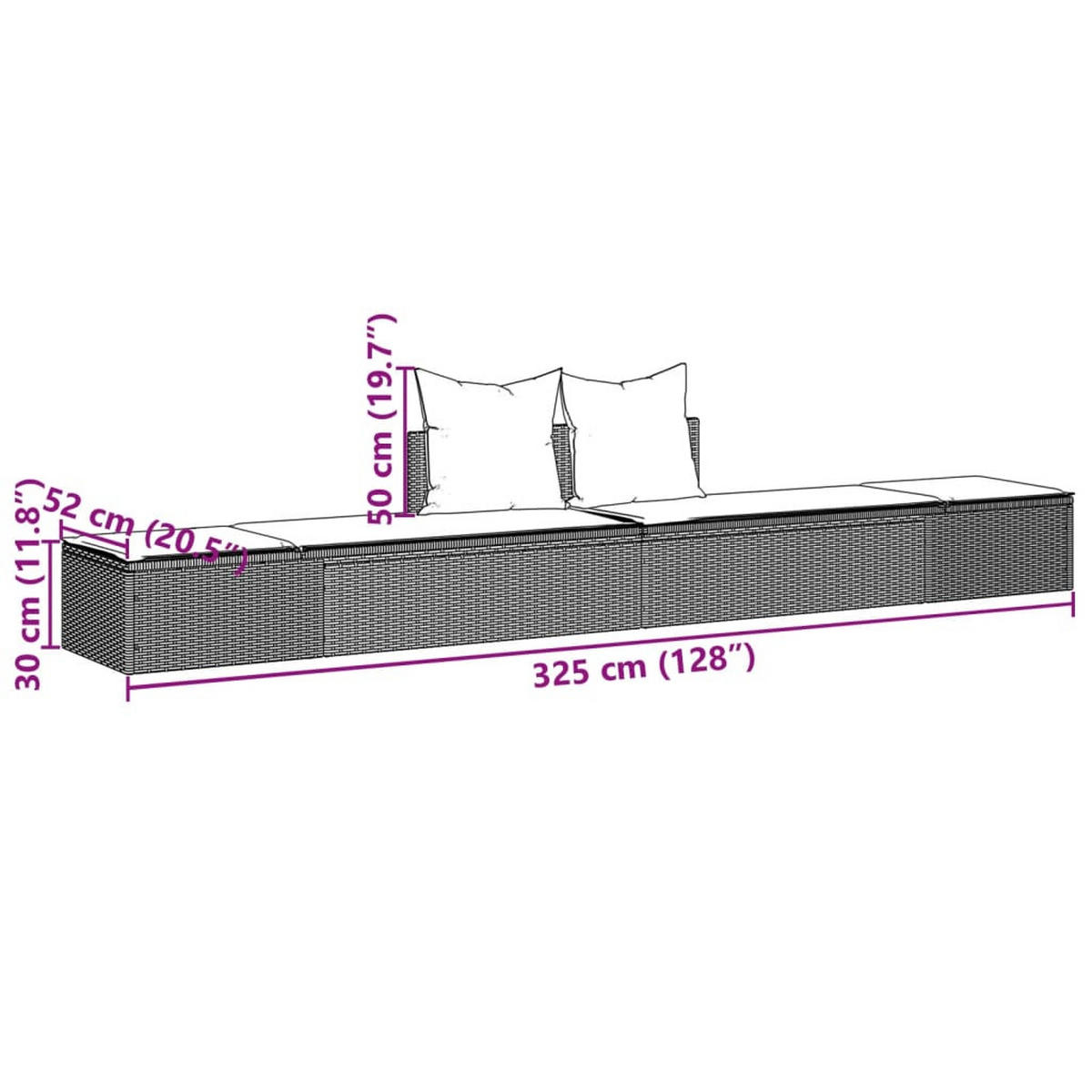 DOPPEL-SONNENLIEGE Mit Auflagen Braun Poly Rattan - Creme, Kunststoff (162/30/104cm) - vidaXL