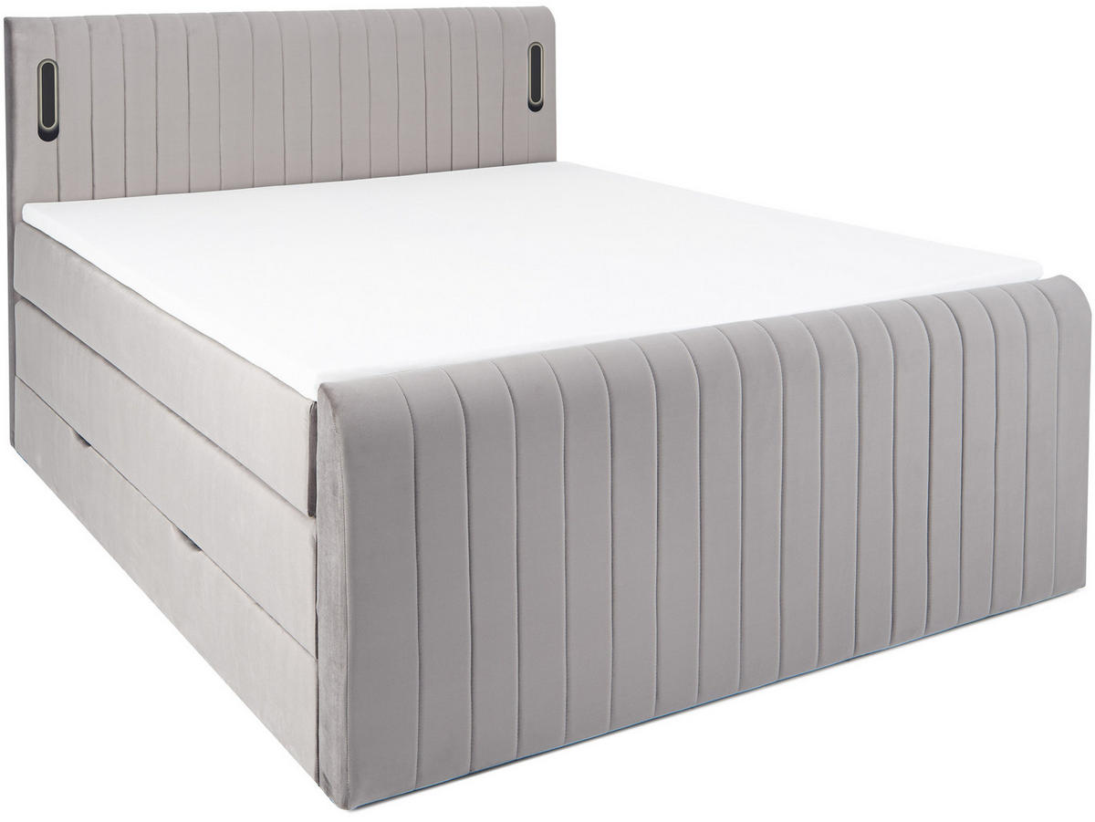 BOXSPRINGBETT FLY hellgrau 180/200 cm H2/H3 Samt - Hellgrau, Textil (180/200cm) - wonello
