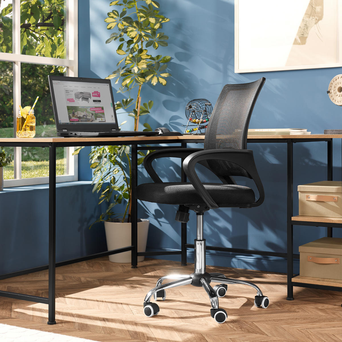 BÜROSTUHL Marius, stufenlos höhenverstellbar, schwarz - Schwarz, Textil (52/100/56cm) - tectake