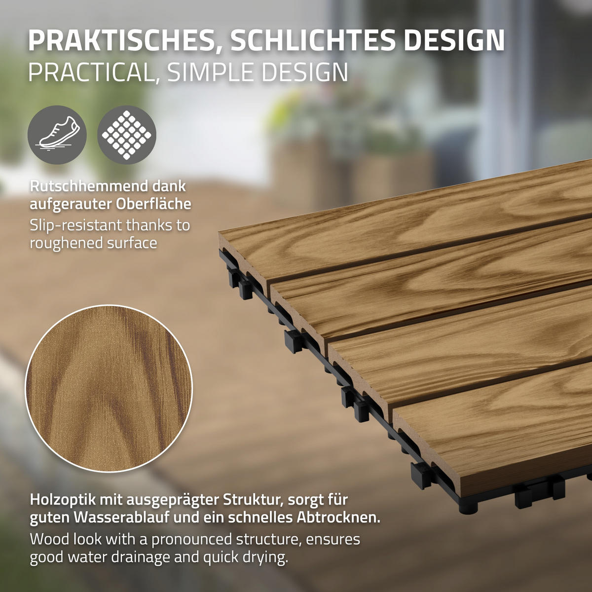 TERRASSENFLIESE Teak 22 Stück - Alteiche, Holzwerkstoff (30/30/2.1cm) - ML-DESIGN
