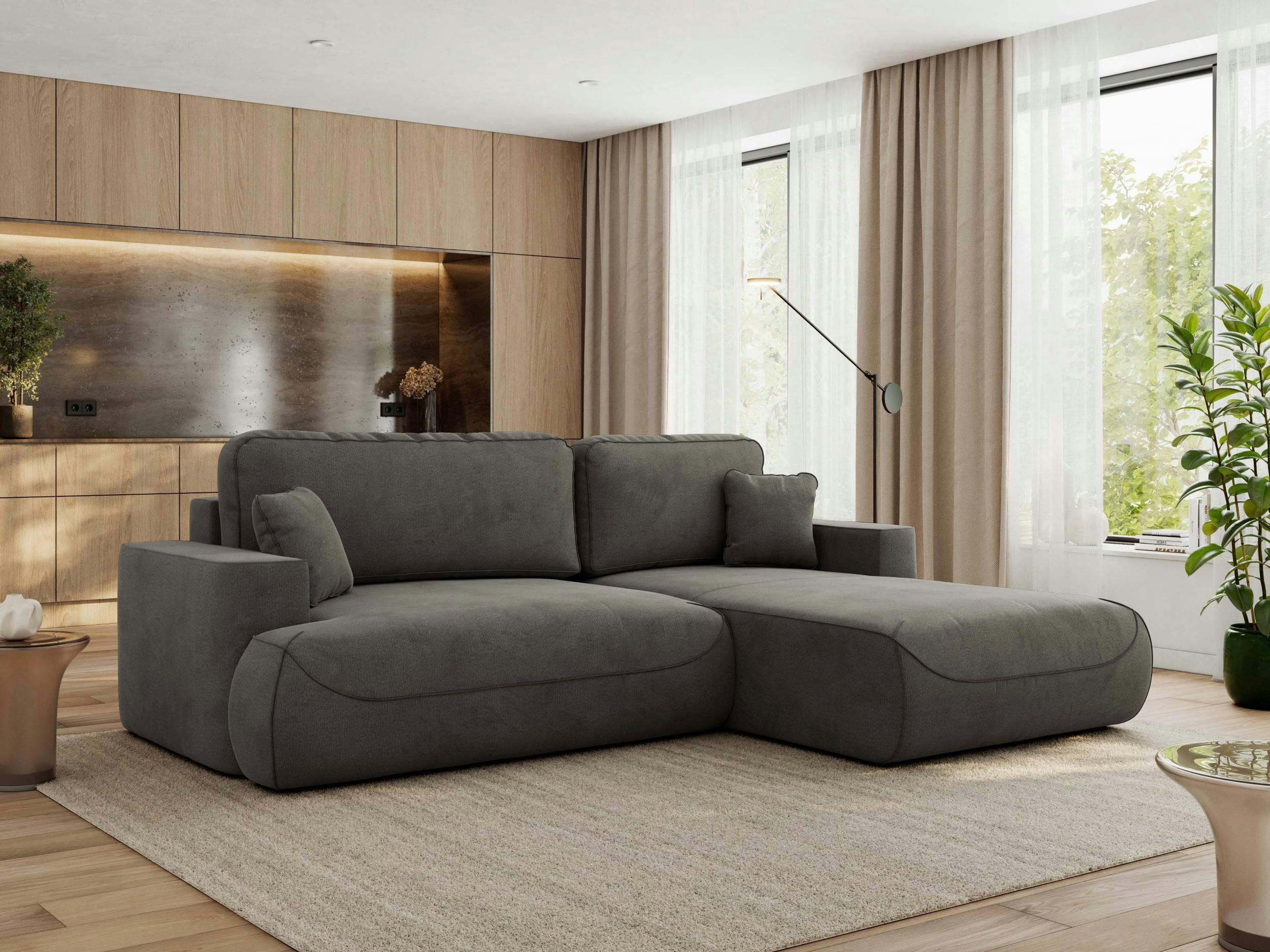 ECKSOFA OVO L Dunkelgrau Velvet - Rechts Seite - Dunkelgrau/Schwarz, Kunststoff/Textil (195/271cm) - MKS