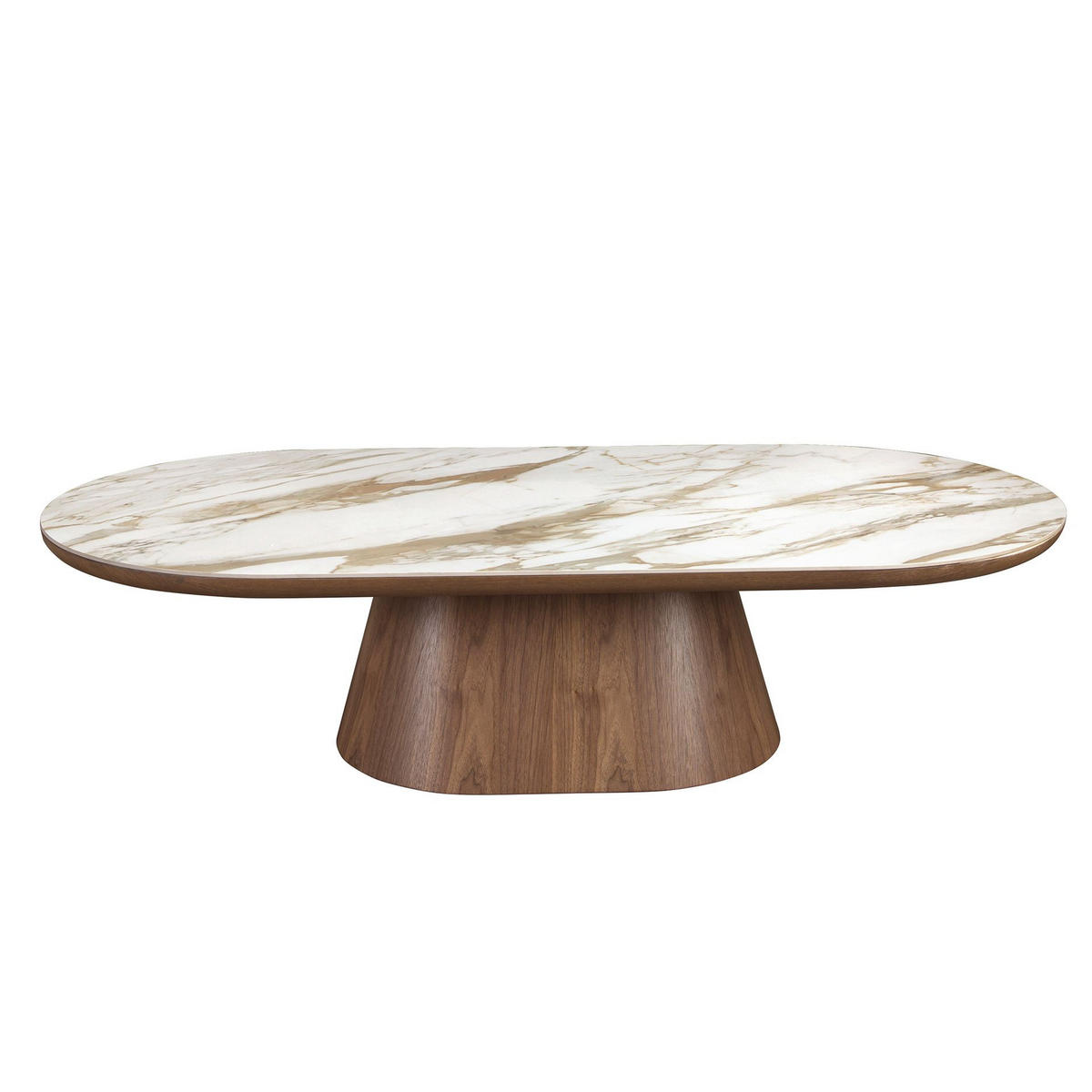 OVALER halbrunder Couchtisch aus Porzellanmarmor und Nussbaum - Multicolor/Weiß, Holz/Keramik (80/160/38cm) - ANGEL CERDA