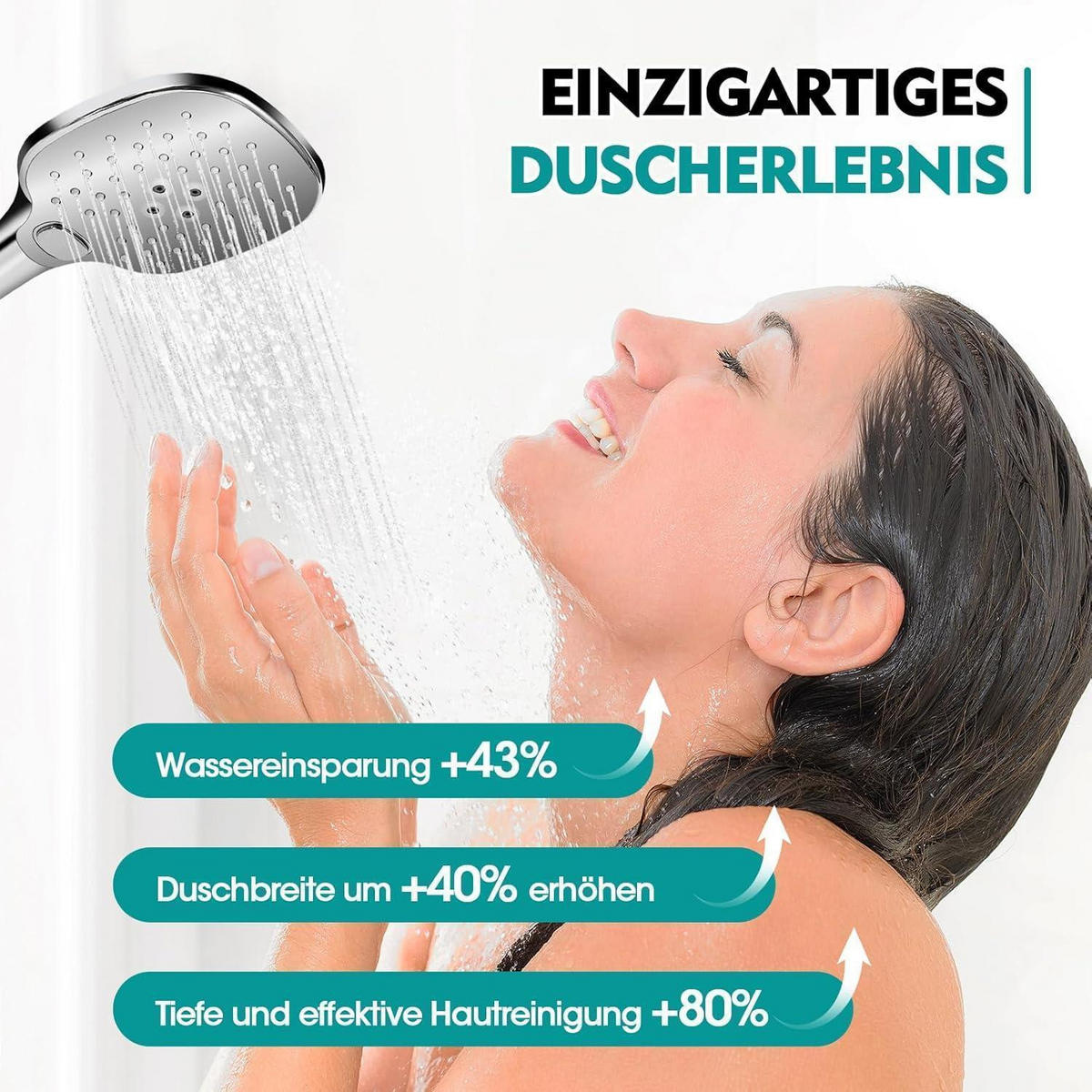 HANDBRAUSE mit 3 Strahlarten und 120 cm² Duschfläche silber - Silberfarben, Kunststoff (12/12.7/25cm)