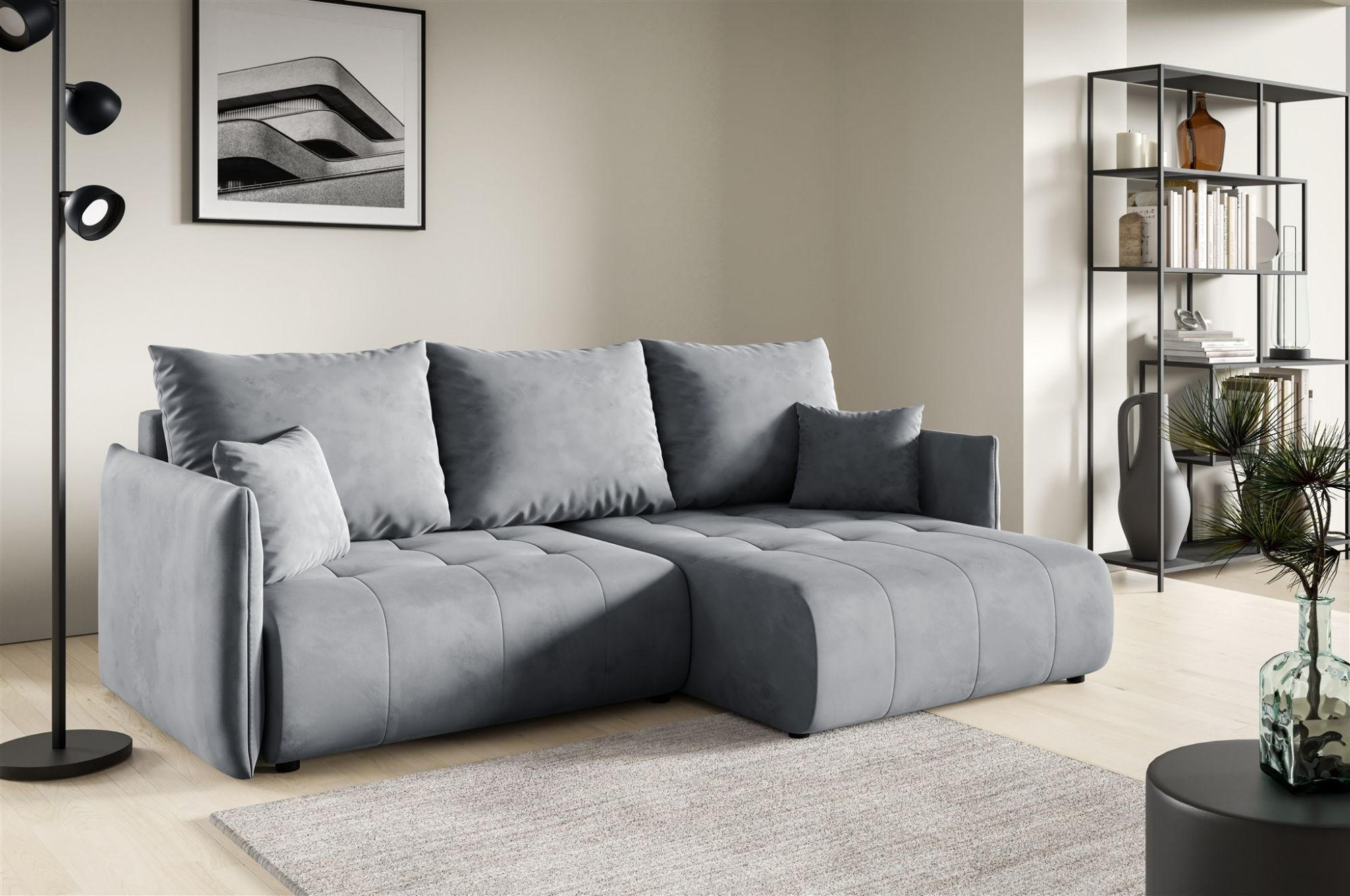 ECKSOFA Canio - Grau, Holzwerkstoff/Textil (221/153cm) - Fun Möbel