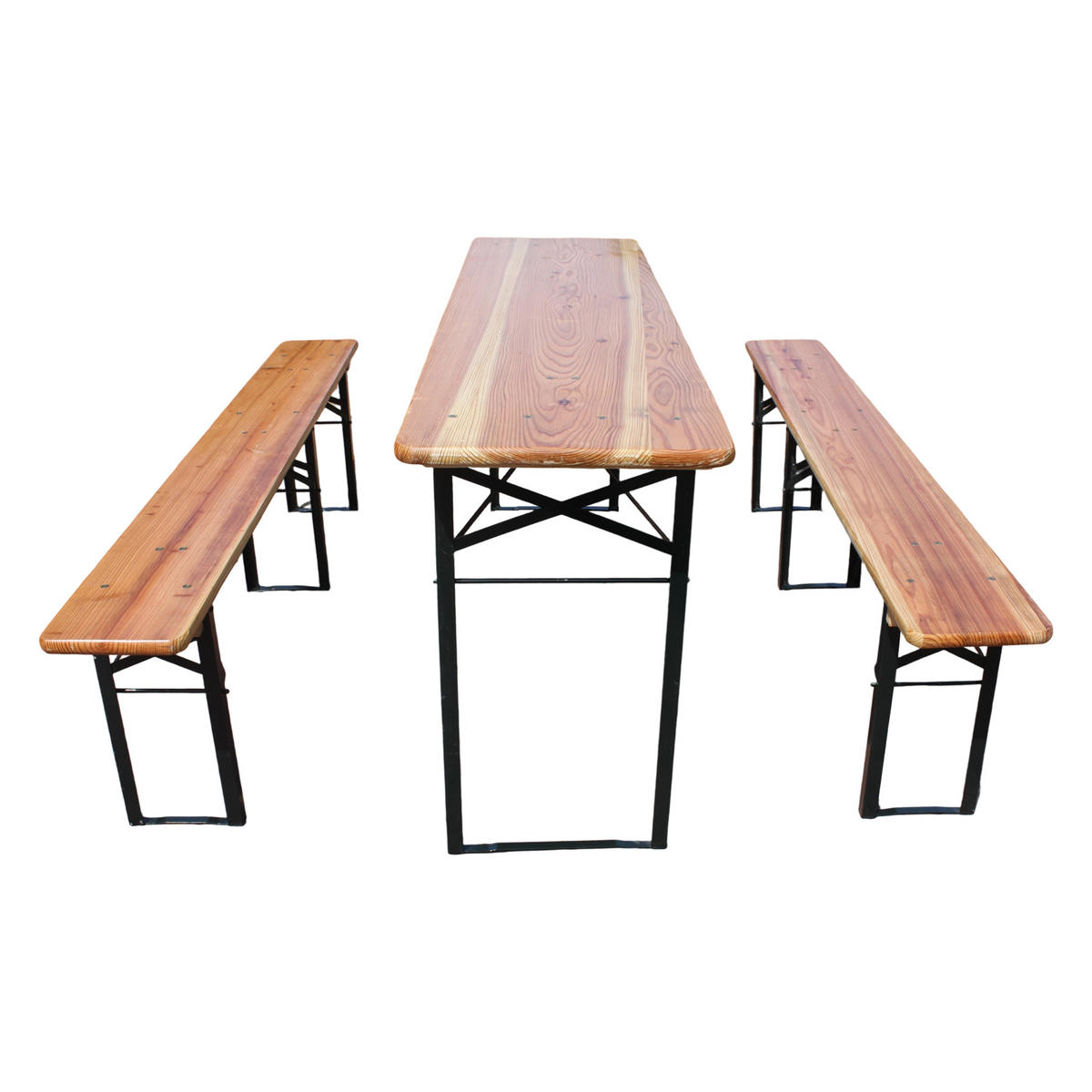 BIERGARNITUR 177x46x78cm braun aus Kiefer-Massivholz, klappbar - Braun, Metall - Modfu