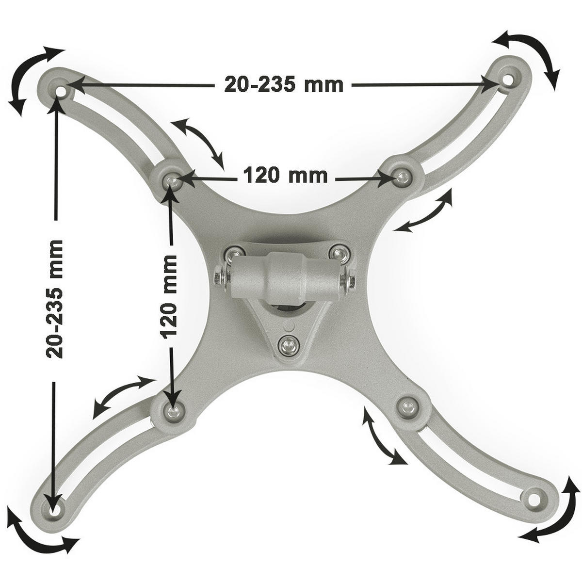 BEAMER-DECKENHALTERUNG Universal, Lochabstände 120 - 235 mm,grau - Grau, Metall (12/0.2/23.5cm) - tectake