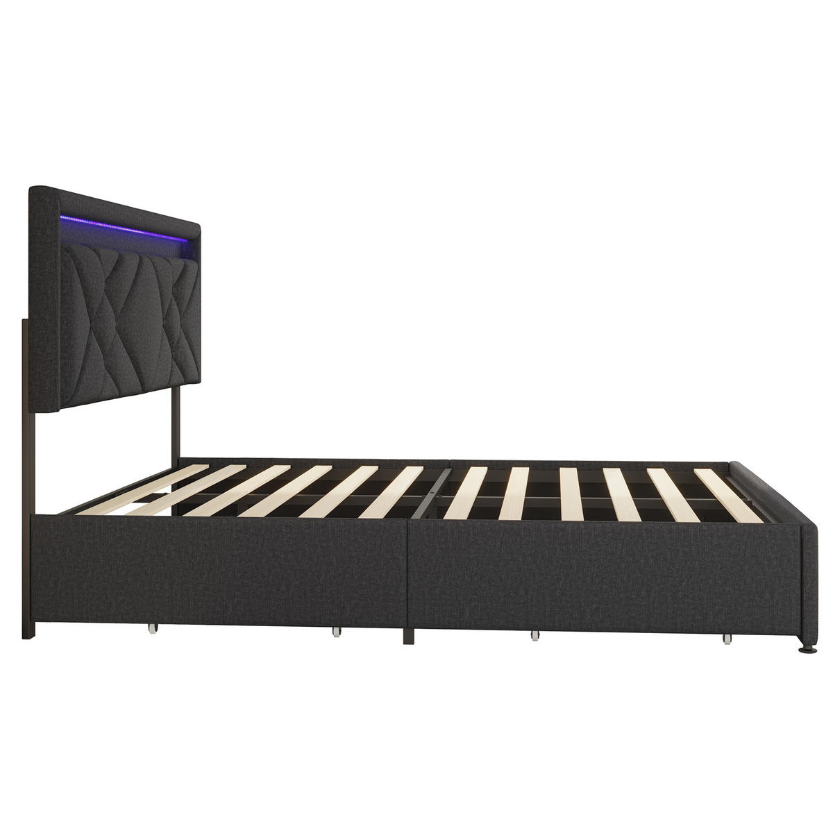 POLSTERBETT 160x200 cm, Grau, mit USB & Type-C, LED-Beleuchtung - Grau, Textil/Metall (160/200cm)