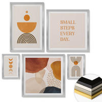 WANDBILDER 5er Set - 50x50 cm & 20x30 cm & 40x60 cm Silberner Rahmen - Boho-minimalistische Dekorationen - Silberfarben, Kunststoff (40/60cm) - ArtPrintCave