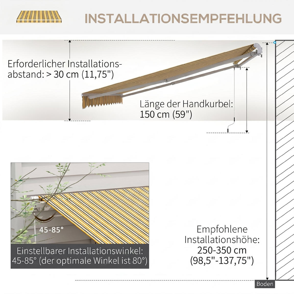 MARKISE Alu+Polyester Gelb+Grau - Gelb/Grau, Kunststoff/Metall (250/1/350cm) - Outsunny