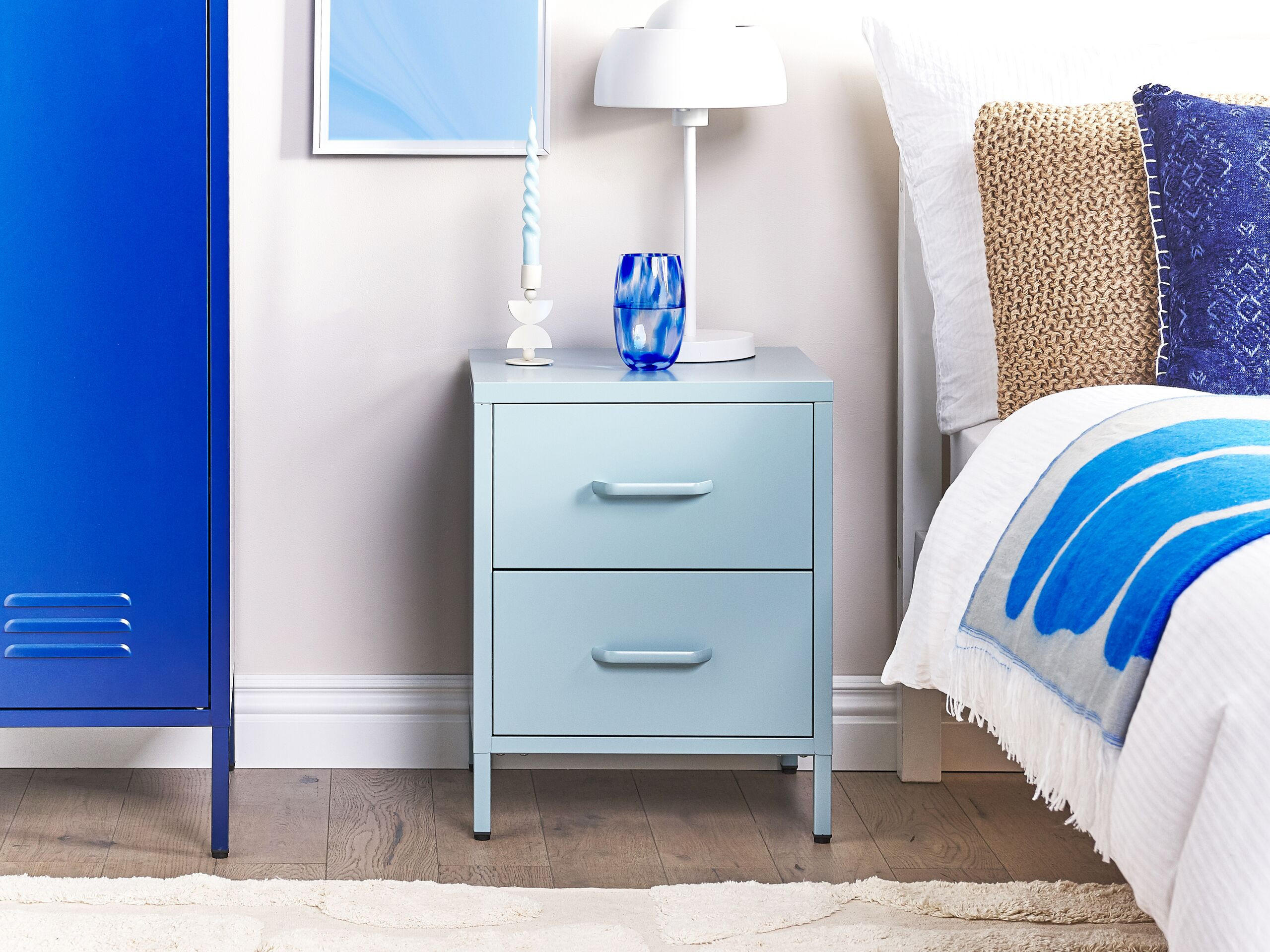 NACHTTISCH hellblau 2 Schubladen Malavi - Blau, Metall (43/55/40cm) - Beliani