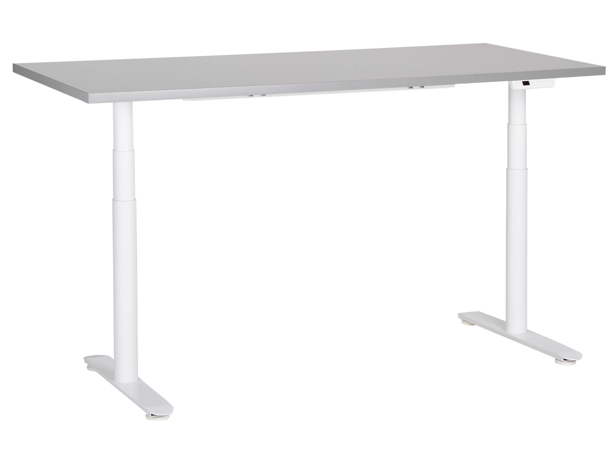 SCHREIBTISCH grauweiß 160/72 cm elektrisch höhenverstellbar Destin IV - Weiß/Grau, Holz (72/160/67cm) - Beliani