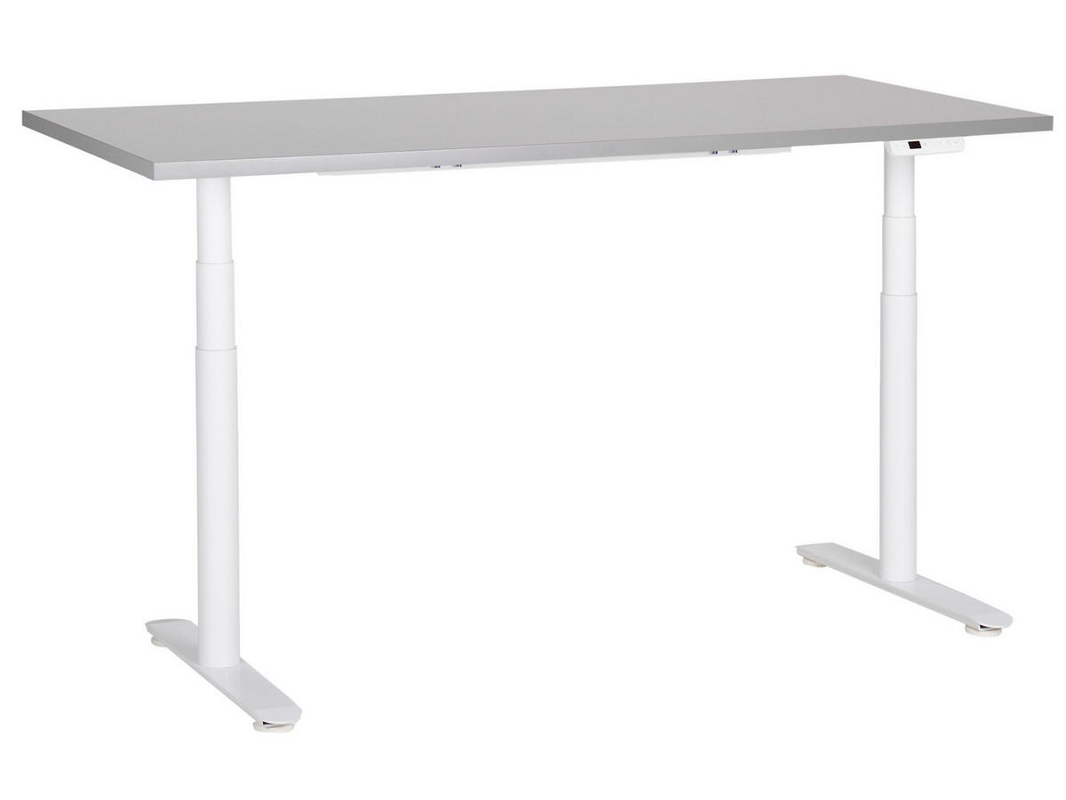 SCHREIBTISCH grauweiß 160/72 cm elektrisch höhenverstellbar Destin IV - Weiß/Grau, Holz (72/160/67cm) - Beliani