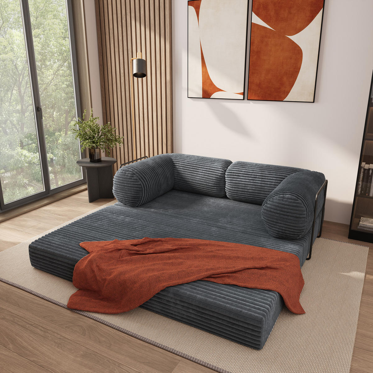 POHOVKA z pěny ALVIO s kovovým rámem Manšestrová látka Grafitová - tmavě šedá/antracitová, textil (170/68/80cm) - MASSENO