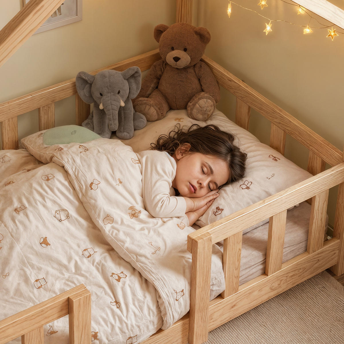 HAUSBETT Treviolo mit Matratze - Naturfarben, Holz/Textil (70/140cm) - [en.casa]
