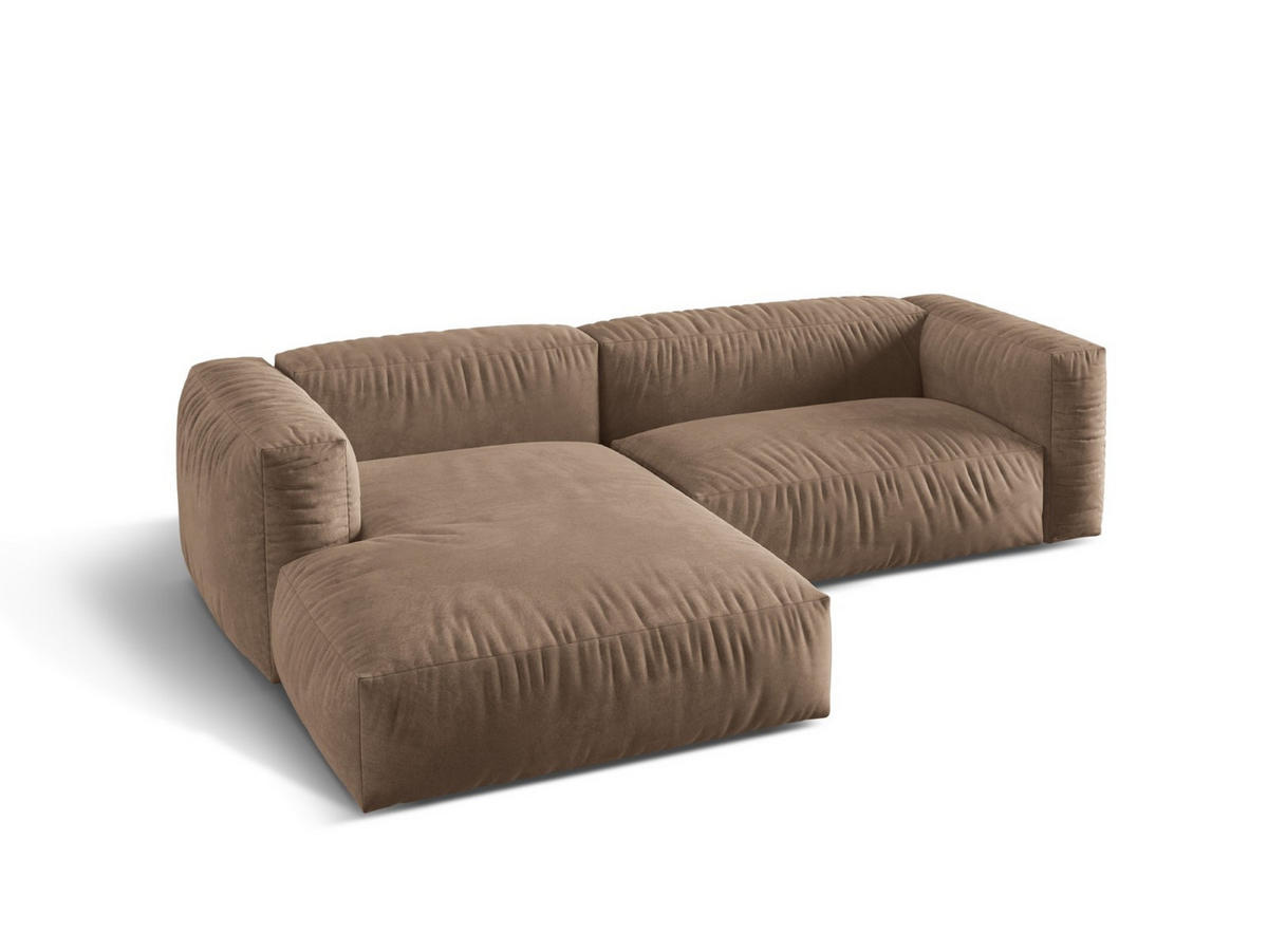 ECKSOFA modular links Martina aus Samt dunkelbeige 2 Sitzplätze - Mokka, Textil (176/283cm) - Micadoni