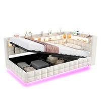 SCHLAFSOFA 90/200 cm in Beige mit Bettkasten, LED, USB, Type-C und Regalen - Beige, Holzwerkstoff/Textil (90/200cm) - WISHDOR