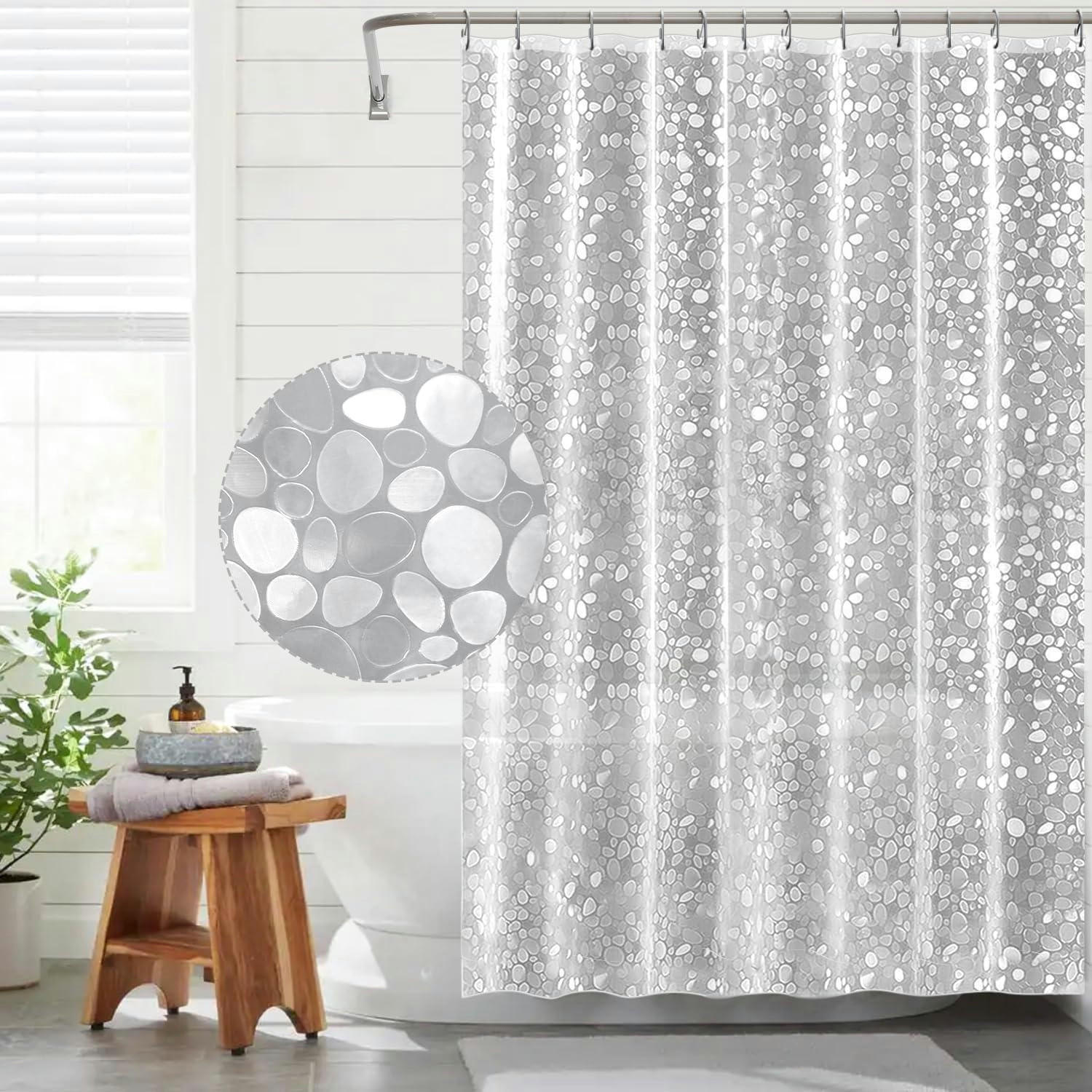 DUSCHVORHANG 180 x 180 cm Steinmuster Halbtransparent EVA Wasserdicht Antischimmel - Transparent, Kunststoff (180/180cm)