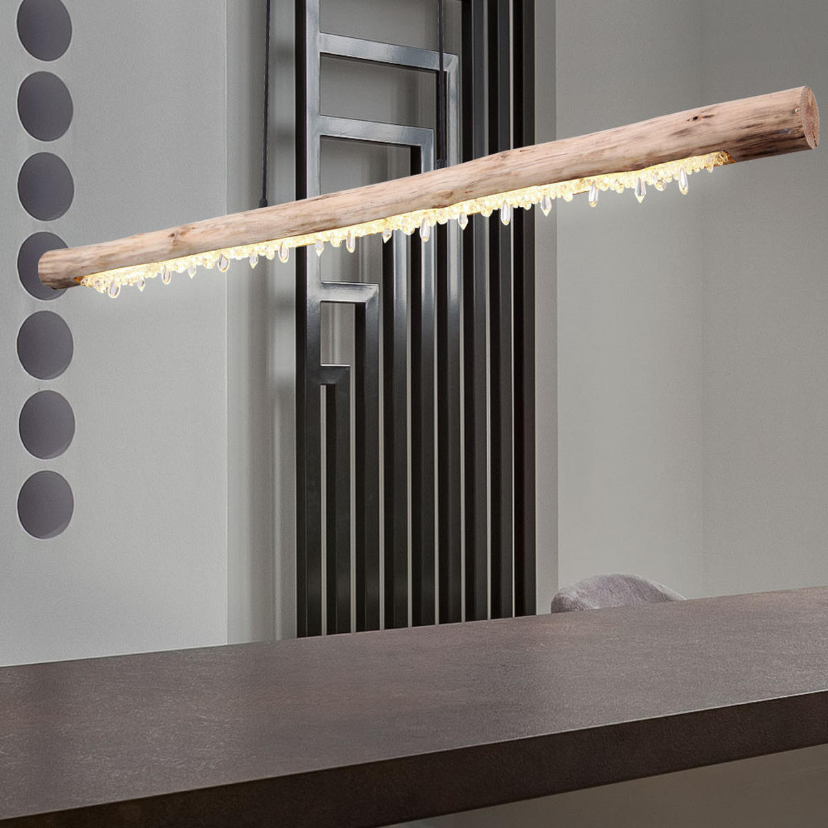 LED HÄNGELEUCHTE Metall Holzoptik Braun - Braun, Holz (120/7/150cm) - Globo Lighting