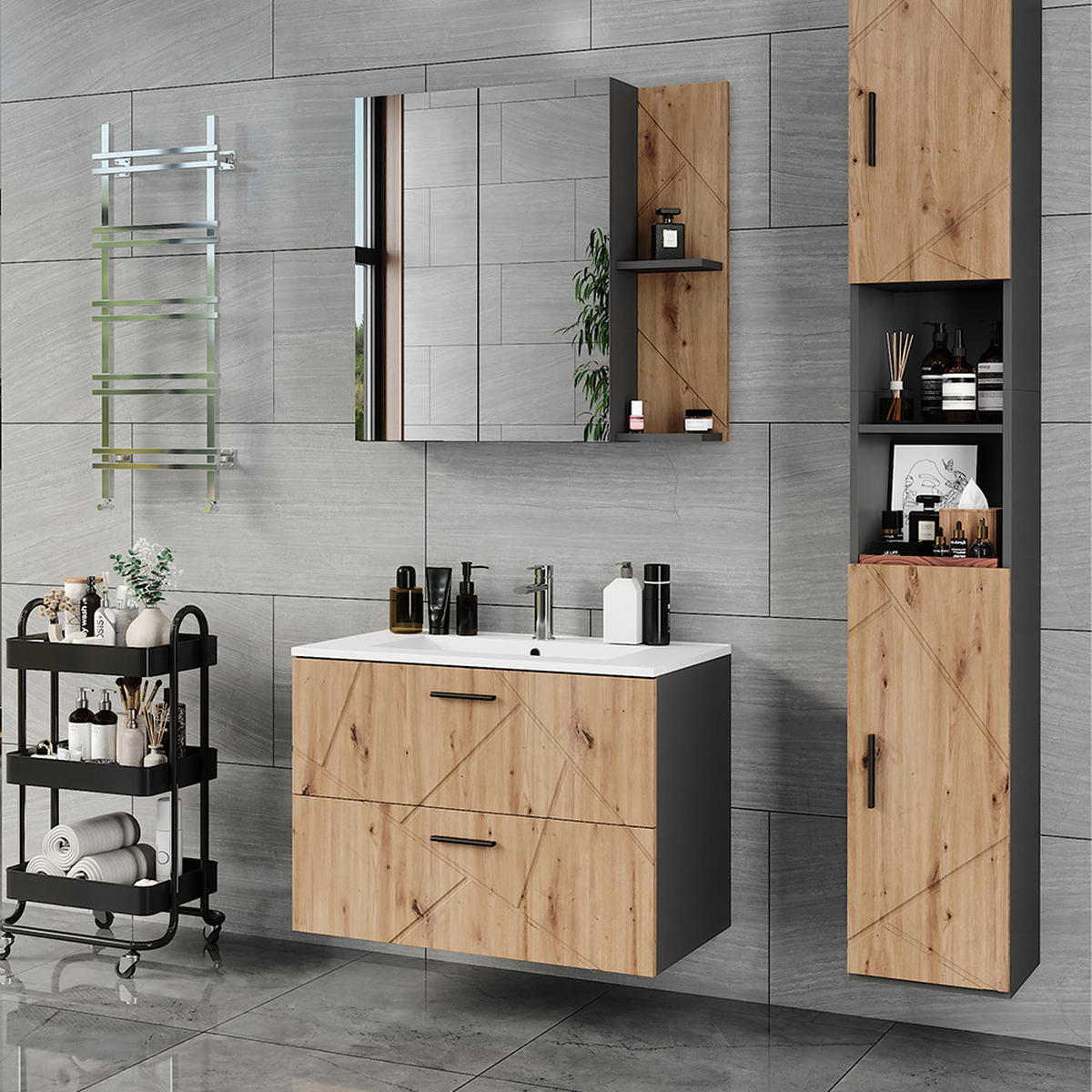 KOUPELNOVÝ NÁBYTEK Irma Antracit/Artisan - světle šedá/antracitová, kompozitní dřevo (80/57/44.6cm) - Vicco