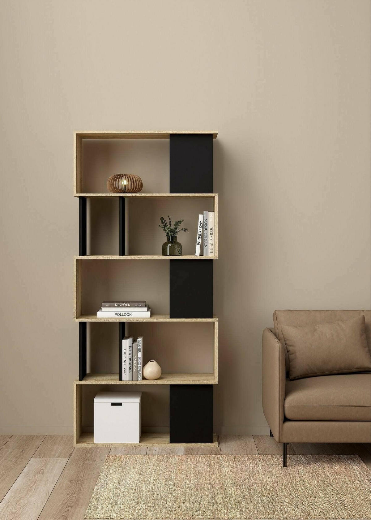 BÜCHERREGAL Eiche, Schwarz 29.5/80/173.5 cm - Braun, Holzwerkstoff (80/174/30cm) - DMORA