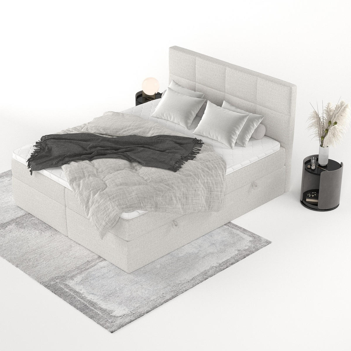 BOXBETT Oris 140/200 cm Hellbeige im Riva Stoff - Sandfarben/Schwarz, Holz/Holzwerkstoff (140/200cm) - AltaBeds