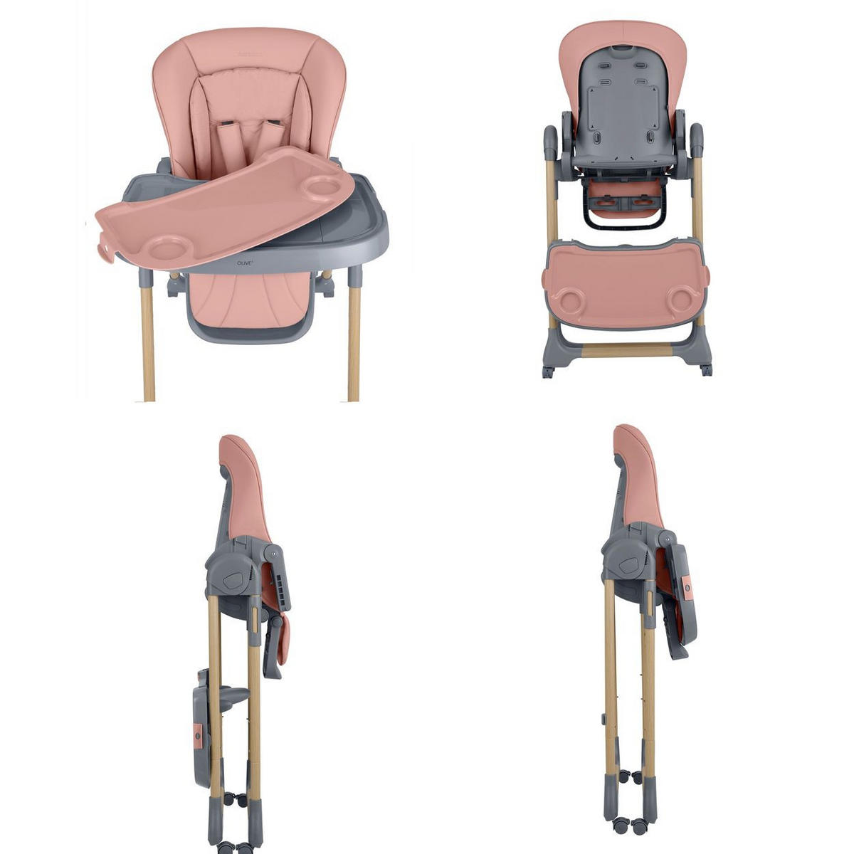 HOCHSTUHL Olive 2 rosa höhenverstellbar, Räder, Ablagefach, klappbar, Sicherheitsgurt - Rosa, Metall (58/104/76cm) - Kikka boo
