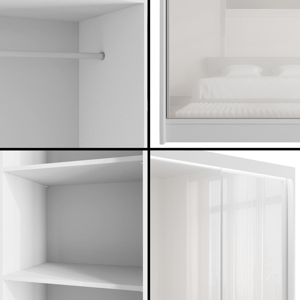 KLEIDERSCHRANK PEKA mit LED - 200 cm - Weiß - Weiß, Holzwerkstoff (200/215/61cm) - ALTDECOR