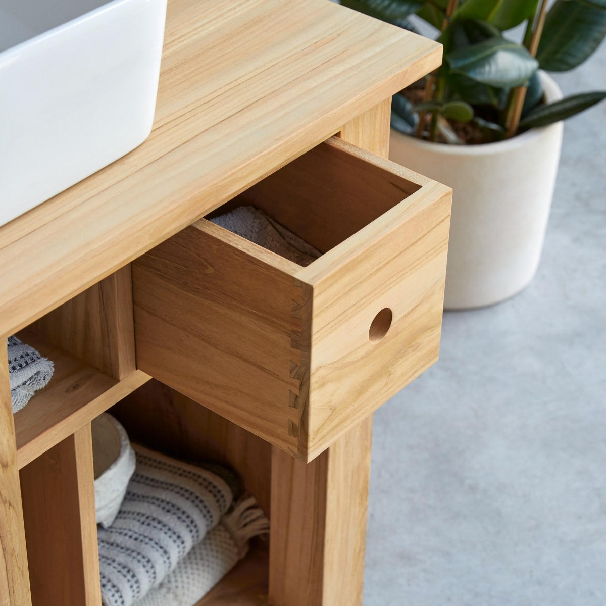 WASCHTISCHUNTERSCHRANK Coline Natur aus Teak - Naturfarben, Holz (95/80/57cm) - Tikamoon
