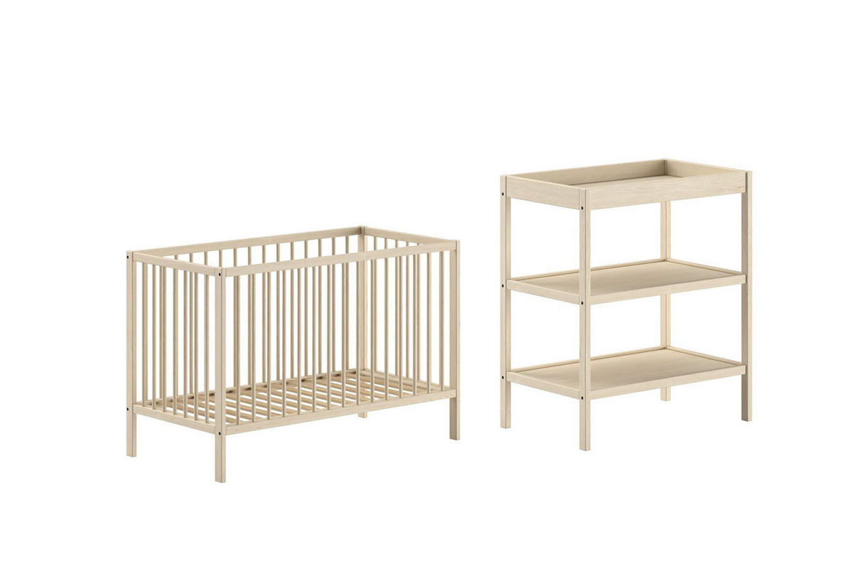 BABYZIMMER Set Kara-lynn 1 Komplettset Massivholz Buche Natur - Buchefarben, Holz (203/95/64cm) - 58aufmkessel