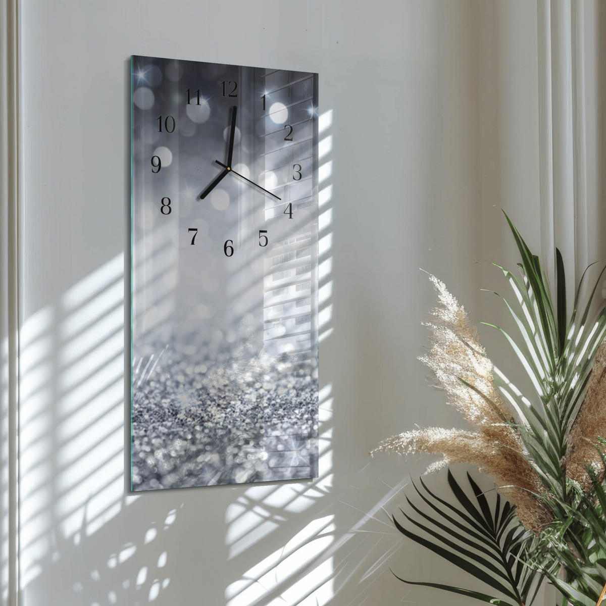 WANDUHR 60x30 cm - Gras - Silberfarben, Glas (30/60/0.4cm) - TULUP