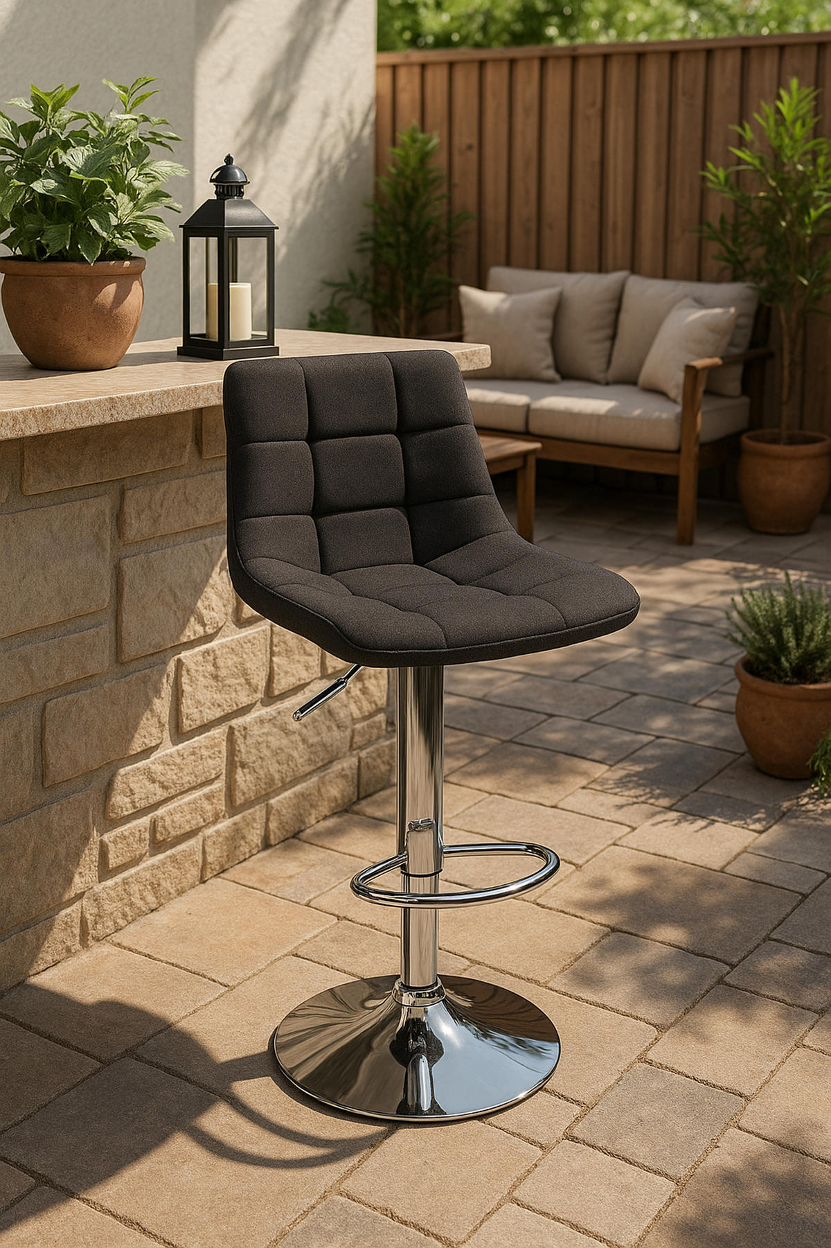 BARHOCKER 2er Set James Stoff chrom schwarz - Chromfarben/Schwarz, Textil/Metall (43/108.5/46.5cm) - TPFLiving