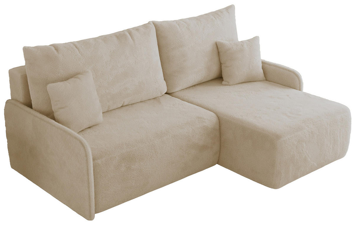 ECKSCHLAFSOFA ARPA L Creme Plüsch - rechts - Creme/Schwarz, Kunststoff/Textil (150/198cm) - MKS