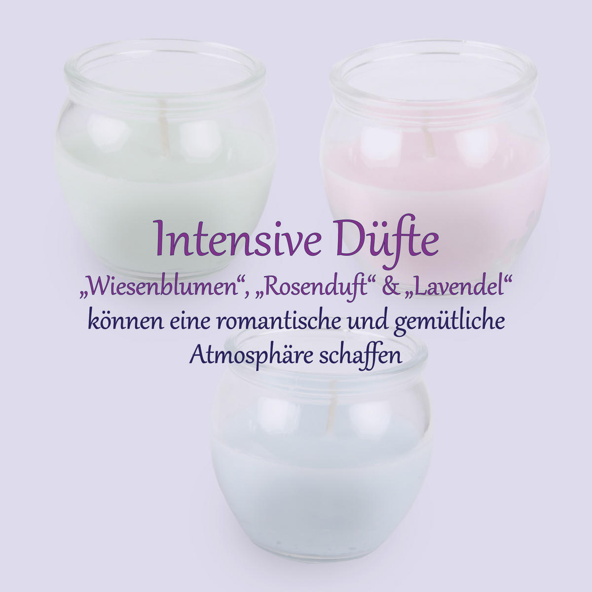 DUFTKERZEN "Romantic" Blume, Rose, Lavendel 3er-Set - Multicolor, Naturmaterialien (6cm) - HS Candle