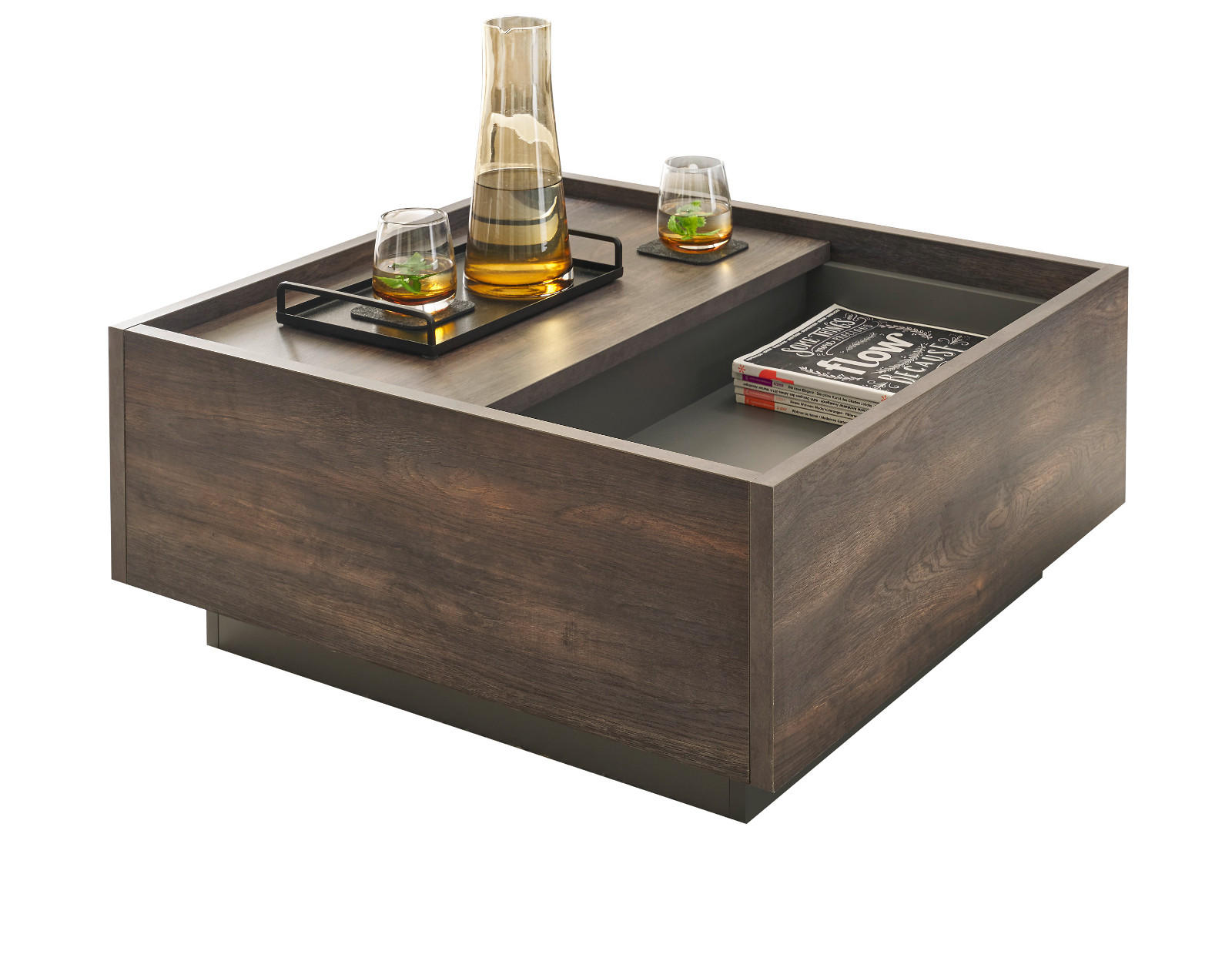 COUCHTISCH Thermo Eiche, grau, Beistelltisch mit Stauraum 75 x 75 cm - Eichefarben/Grau, Holzwerkstoff (75/75/33cm) - Furn.Design